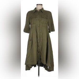 Anthropologie Holding Horses Low High Olive Green Button Down Dress - Size 4